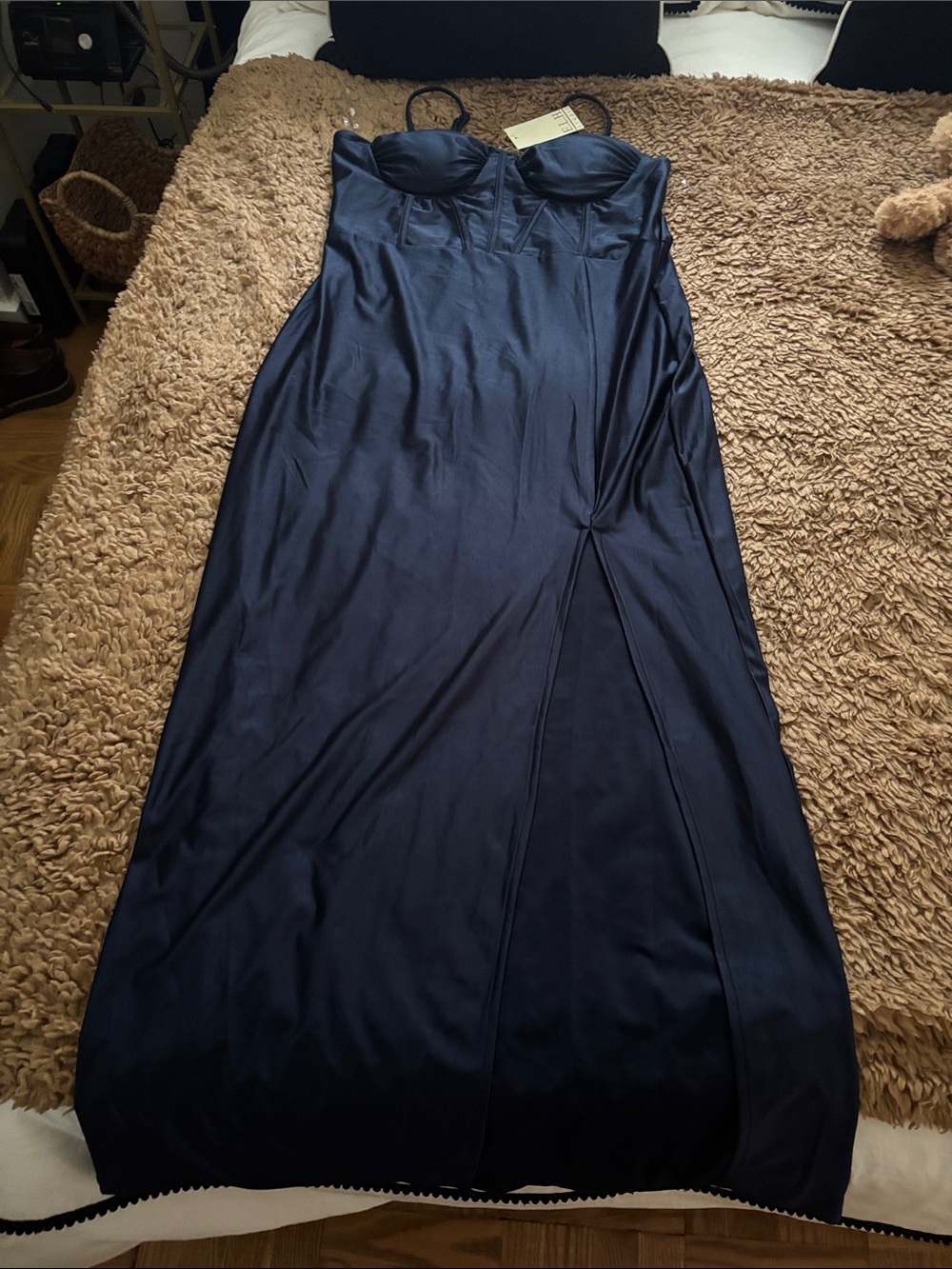 Navy Satin Slip Dress with Structured Bust XL - NWT